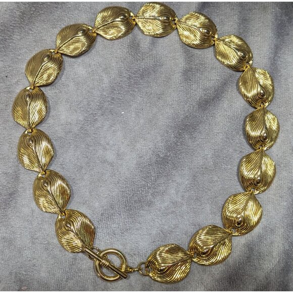 Vintage Peacock Feather Gold Tone Link Toggle Necklace - Picture 6 of 6